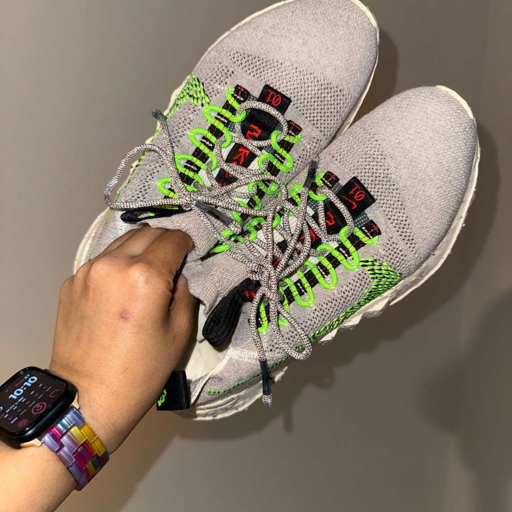 Nike Gray and Green Athletic Shoes with Modern Lacing
